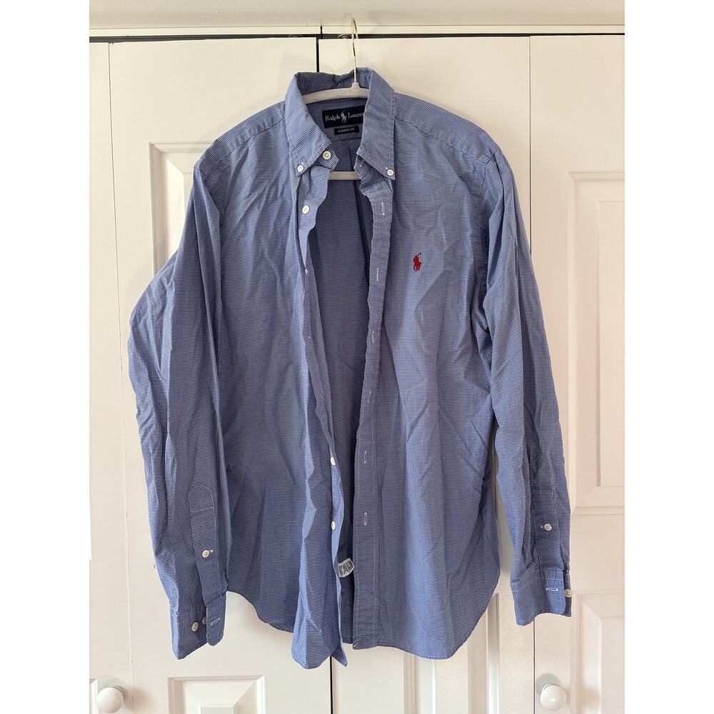 Ralph Lauren Classic Fit Blue Check Button Down Shirt M - Picture 2 of 5